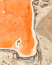 Aerial photo of Burnt Orange salt pans, Shark Bay, WA. Minimalist framed canvas art of vivid coastline texture.