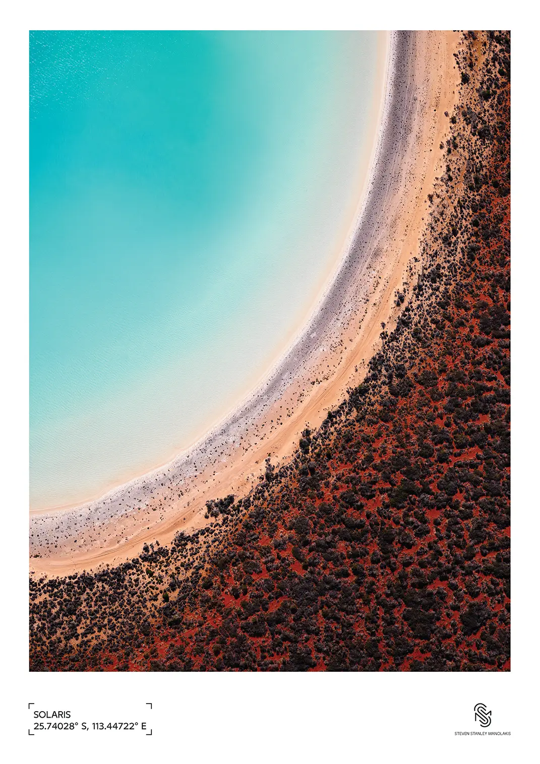 Poster of Solaris, featuring the vivid blue lagoon meeting the red shoreline in Shark Bay